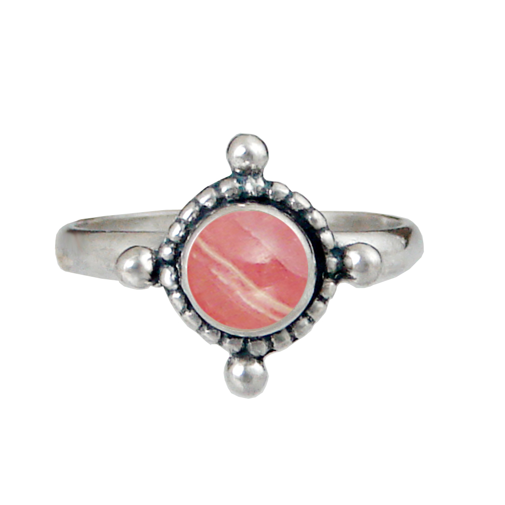 Sterling Silver Dainty Gemstone Ring With Rhodocrosite Size 10